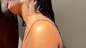 Brunette babe licks balls and sucks neighbor big cock with passion