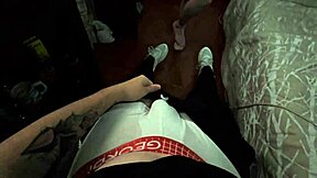 Amateur Colombian bunny Laura gets blindfolded in casting interview then rides big cock cowgirl style after removing tight jeans in homemade sex with monster dick.