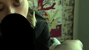 Sweet Girl Deep Throats While Getting Caressed in Dorm Room with Goth Glasses