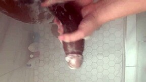 horny college white girl worships huge bbc with handjob cumshot in shower uh i mean like big cock masturbation