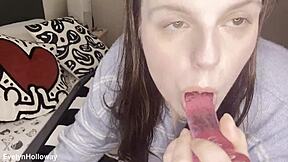 thick virgin girl does ass to mouth with her dildo again