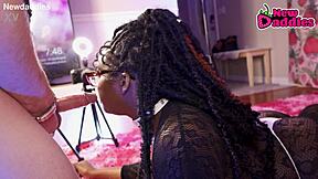 black ebony whore inhales white daddy with deepthroat face fucking