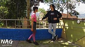 cindy luna gets approached by this gym trainer teaching her proper cardio moves outdoors 😏