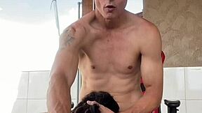 I get bent over for doggystyle after blowjob from tattooed teen babe on balcony