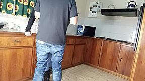 QUICKIE KITCHEN FUCK WITH CUTE TEEN IN DOGGYSTYLE AND HANDJOB ACTION