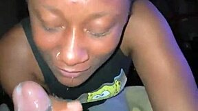 Teen neighbor gives secret blowjob leading to deepthroat creampie and cum in mouth.