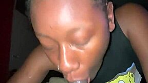 Teen neighbor gives secret blowjob leading to deepthroat creampie and cum in mouth.