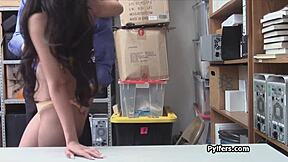 Kinky latina thief rides that security guard's cock hard