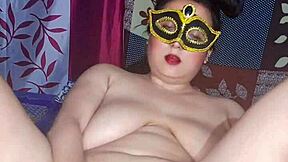 uh i'm this curvy blonde bhabhi with big natural tits and hairy pussy masturbating solo with a dildo moaning loud till i cum wet