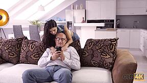 Student gets off on rough anal with older bald man.