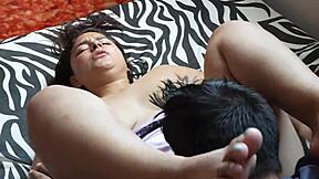 colombian with huge tits gets fucked by her stepbrother in bedroom