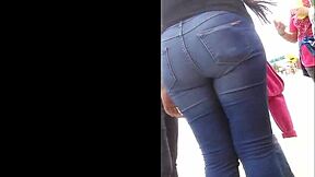 Teen 18+ latina with big candid ass walks in tight jeans on mexican street