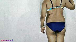 Indian Shemale's Blue Bikini Crossdressing Surprise