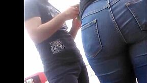 Teen 18+ latina with big candid ass walks in tight jeans on mexican street