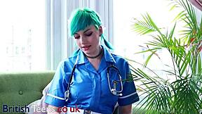 Blue Haired Alternative Nurse Takes Care Of Your Cock In Appointment With Blowjob And Femdom In Hospital Uniform