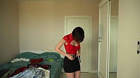 Try on new clothes like skirts pants tops blouses