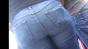 Teen 18+ latina with big candid ass walks in tight jeans on mexican street