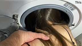 Stepsister Got Stuck In The Washing Machine Again And Felt Overwhelmed By Desire During Rough Creampie Fuck