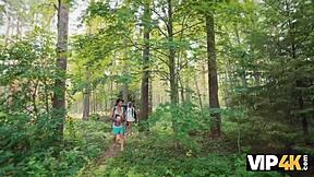 Horny couples lick asses in woods and fuck together