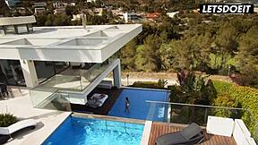 so this hairy pussy teen 18+ is just chilling by the pool when she spots this massive cock. she dives right in, sucking and fucking like it's a wild european fantasy with cumshots everywhere.