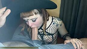 Goth Girl Delivers Sloppy Blowjob with Gagging and Choking for Big Cumshot Reward!