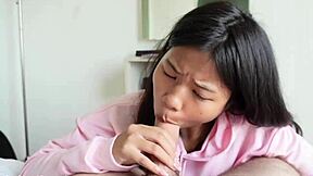 I'm 18 years old asian amateur, tryin' to deepthroat for the first time, it's huge... uh, tight.