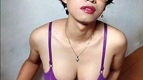 Wow, check out this beautiful Asian shemale in her early morning solo masturbation session!