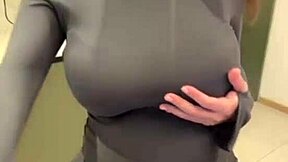 Oh gosh I can't stop jerking off on my stepmoms big milky tits outdoors