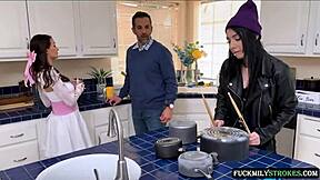 Two Cute Stepsisters Battle for Stepdad's Thick Creamy Cum Load in Wild Family Fantasy