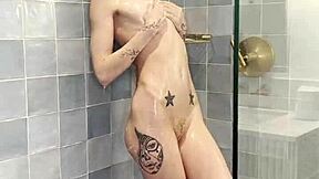 Petite Skinny Girl Plays in Shower