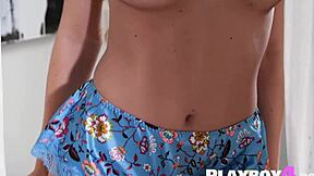 Petite blonde TEEN ELSA JEAN poses with sharp sword. She shows curvy body before hot babe RILEY ANNE exposes naked lingerie striptease.