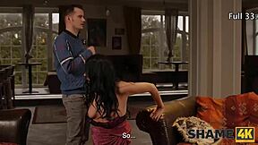 I can't believe I got caught masturbating by this young British guy and now he's fucking me hard on the sofa