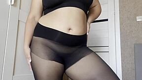 Step Sister Without Panties In Transparent Pantyhose With Big Ass Big Tits