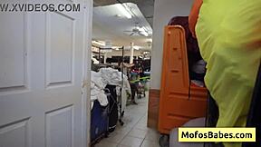 Hey, sexy teen brunette Nikki Mars with big ass gets fucked hard by Jason Legend in laundromat