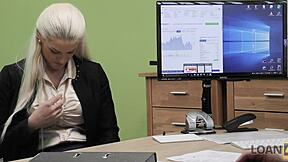 Hey, check how busty blonde Blanche offers herself to the loan agent in his office for cash