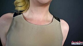 Blonde hottie Keyton licks balls and delivers deepthroat blowjob to hard cock before warm facial finish.