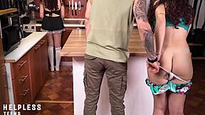 I Feel So Humiliated As Innocent Stepdaughter Gets Punished By Daddy In Kitchen With Maid Watching Taboo Domination.