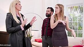 This dude just anal bangs his gf and her milf stepmom in wild bondage.