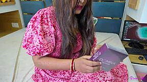 Beautiful desi mallu bhabhi orders female condom for first time. She fucks delivery boy with big ass doggystyle and creampie in tight pussy.