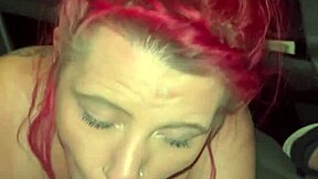 Whoa! Redhead Streetwalker Strips Naked for Deepthroat Blowjob and Cum in Mouth in Truck Backseat!