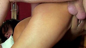 nicole ray positions her body over april oneils chest for some intense toy play action