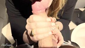 he lets me suck his big cock in the club toilet and fucks my wet pussy as reward with so many people around