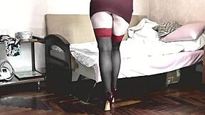 Watch this cute naked teen virgin in stockings and high heels pee in the morning, finger her wet pussy to orgasm and squirt everywhere!