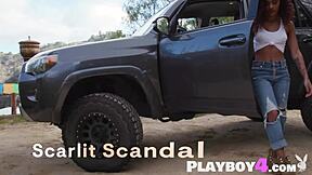 Beautiful ebony teen Scarlit Scandal strips to show small tits and perfect ass