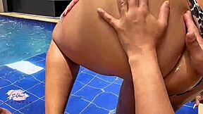 uh, this sexy latina savannah watson with big tits and huge oiled ass, like, has sex by the pool, yknow