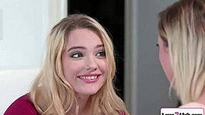 Blonde Babe Dominates Petite Stepsister With Pussy Licking And Fucking