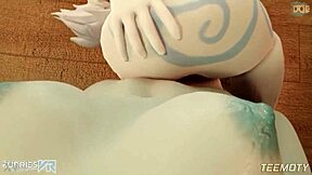 Kindred gets fucked sideways by big cock in 3D animation