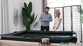 Sexy blonde teen 18+ masseuse pour nuru gel on her naked body and ride her clients dick - tommy pistol summer vixen