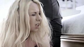 stepdaddy suggests a quick blowjob from his petite blonde stepdaughter