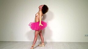 Curly-Haired Russian Gymnast Stretches Naked on Sofa with Flexible Legs